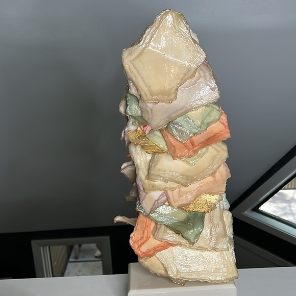 Daphne Lacquered Plaster Sculpture Peach Beige Greens on a Base 23” Tall - Picture 5 of 8